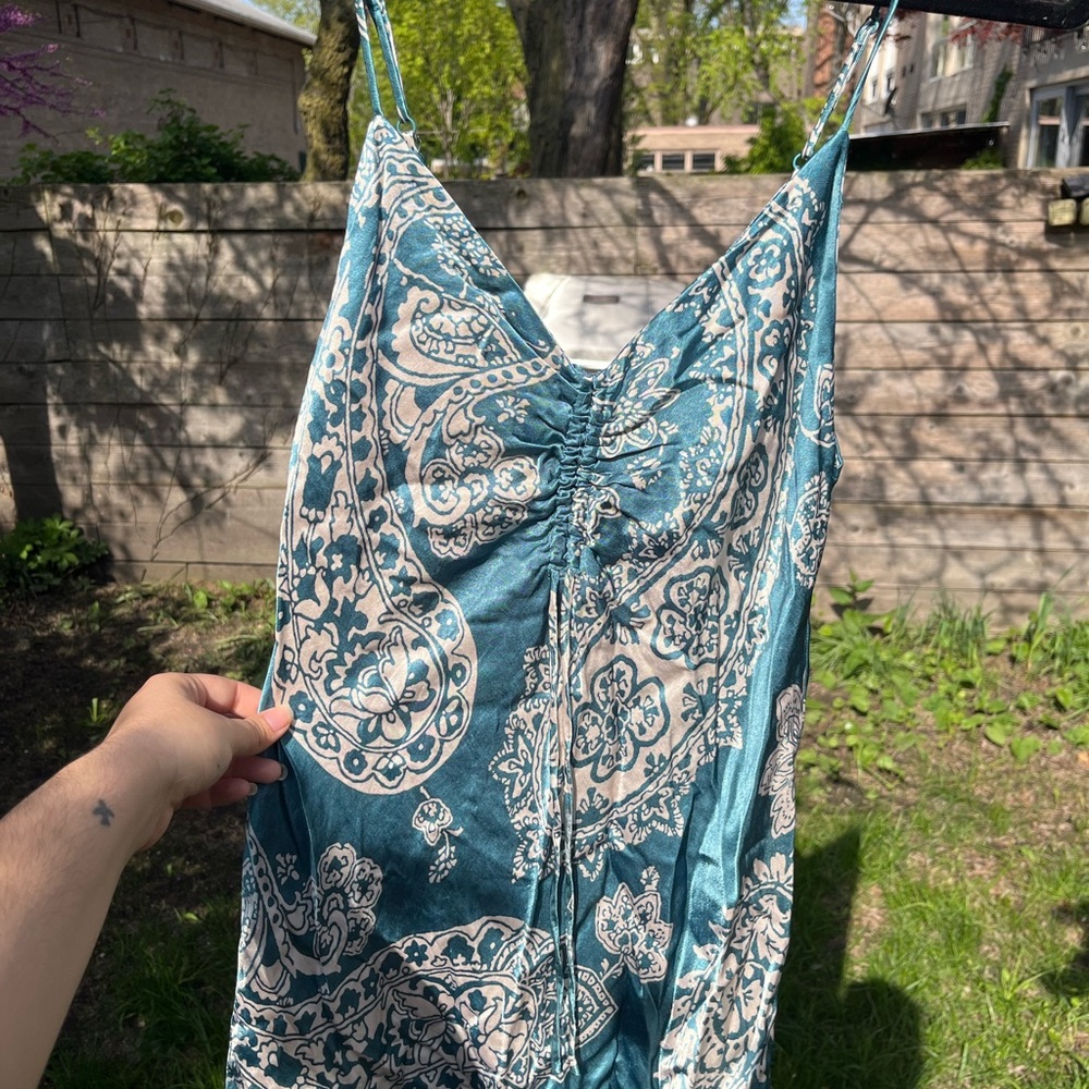 Zara Teal and White Paisley Dress